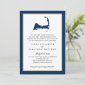 ネイビーブルーマッシュピーケープコッド地図金ゴールド結婚ハート 招待状 (スタンド正面)