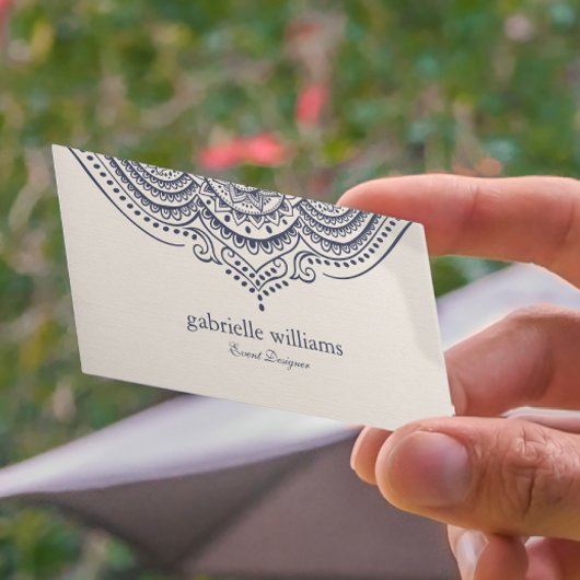 ネイビーブルーマナダのライトクリームリネンのテクスチャ 名刺