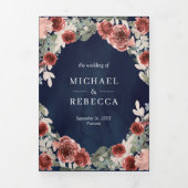 ネイビーブルーマルサラフローラフォトコラージュ結婚ズ 三つ折り招待状 (カバー)