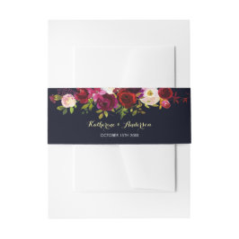 ネイビーブルーマルサラ素朴ボホフローラズ結婚 招待状ベリーバンド