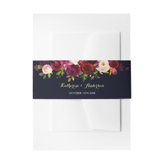 ネイビーブルーマルサラ素朴ボホフローラズ結婚 招待状ベリーバンド (正面例)