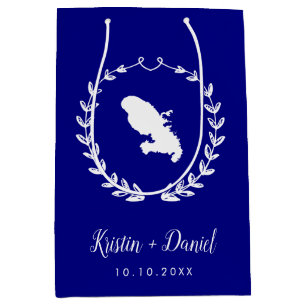 ネイビーブルーマルティニケの結婚地図の歓迎スワッグ ミディアムペーパーバッグ