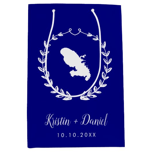 ネイビーブルーマルティニケの結婚地図の歓迎スワッグ ミディアムペーパーバッグ (正面)