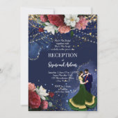 ネイビーブルーマルーングリッター踊りカップル披露宴 招待状 (正面)