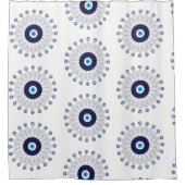 ネイビーブルーマンダラアイサークルパターンバスルーム シャワーカーテン (正面)