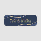 ネイビーブルーマーブルアゲートゲード金ゴールドグリッター事業 名札 (正面)