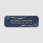 ネイビーブルーマーブルアゲートゲード金ゴールドグリッター事業 名札 (正面)