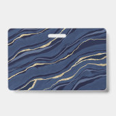 ネイビーブルーマーブルアゲートゴールドビジネス名ID バッジ (裏面)
