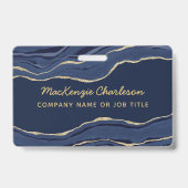 ネイビーブルーマーブルアゲートゴールドビジネス名ID バッジ (正面)