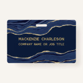 ネイビーブルーマーブルアゲートゴールドビジネス名ID バッジ (正面)