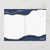 ネイビーブルーマーブルアゲート金ゴールドグリッターウェディング招待状 ポストカード (裏面)