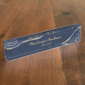 ネイビーブルーマーブルアゲート金ゴールドグリッタープロフェッショナル デスクネームプレート (側面)