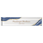 ネイビーブルーマーブルアゲート金ゴールドグリッタープロフェッショナル デスクネームプレート (正面)