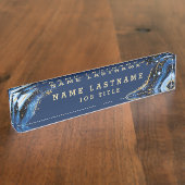 ネイビーブルーマーブルアゲート金ゴールドグリッタープロフェッショナル デスクネームプレート (側面)