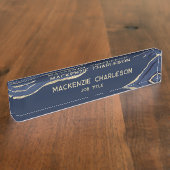 ネイビーブルーマーブルアゲート金ゴールドグリッタープロフェッショナル デスクネームプレート (側面)