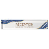 ネイビーブルーマーブルアゲート金ゴールドグリッター披露宴 デスクネームプレート (正面)