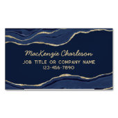 ネイビーブルーマーブルアゲート金ゴールドグリッター マグネット名刺 (正面)