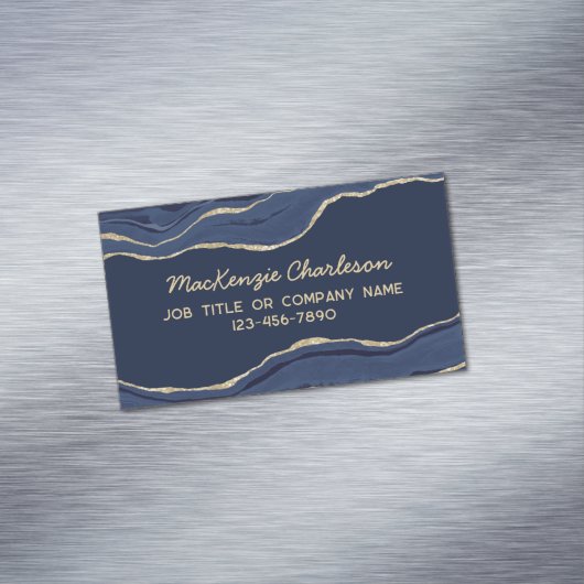 ネイビーブルーマーブルアゲート金ゴールドグリッター マグネット名刺 (インサイチュ)
