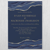 ネイビーブルーマーブルアゲート金ゴールド結婚グリッター マグネット招待状