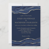 ネイビーブルーマーブルアゲート金ゴールド結婚グリッター 招待状 (正面)