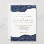 ネイビーブルーマーブルアゲート金ゴールド結婚グリッター 招待状 (正面)