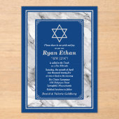 ネイビーブルーマーブルスターオブデイヴィッドバー(ユダヤ教の)バル・ミツバー アクリル招待状 (正面)