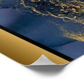 ネイビーブルーマーブルストーン/ブラック金ゴールドア縁どート ポスター (角)