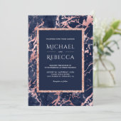 ネイビーブルーマーブルバラ金ゴールドオールインワン結婚ズ 招待状 (スタンド正面)