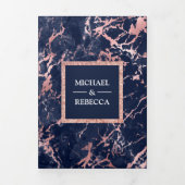 ネイビーブルーマーブルバラ金ゴールドグリッター結婚写真 三つ折り招待状 (カバー)