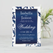 ネイビーブルーマーブルホワイト&シルバー招待状 招待状 (スタンド正面)