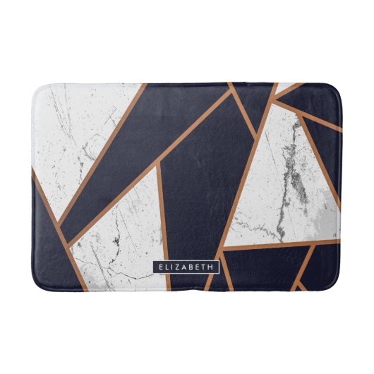 ネイビーブルーマーブルモザイク バスマット (正面)