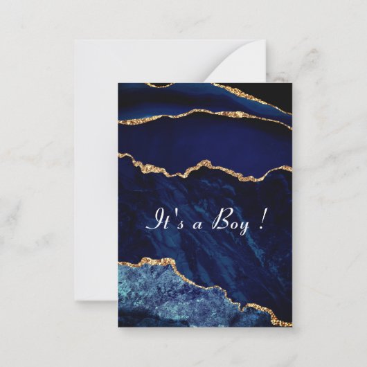 ネイビーブルーマーブル金ゴールド男の赤ちゃんシャワー招待状 ノートカード (裏面)