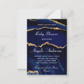 ネイビーブルーマーブル金ゴールド男の赤ちゃんシャワー招待状 ノートカード (正面)