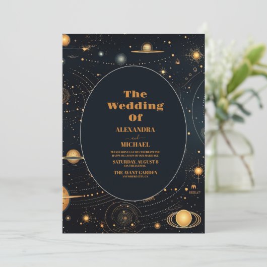 ネイビーブルーミッドサマーナイトドリームシナ結婚ーズ 招待状 (スタンド正面)