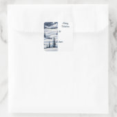 ネイビーブルーミッドナイトスノーフォールドクリスマスギフトラベル スクエアシール (バッグ)