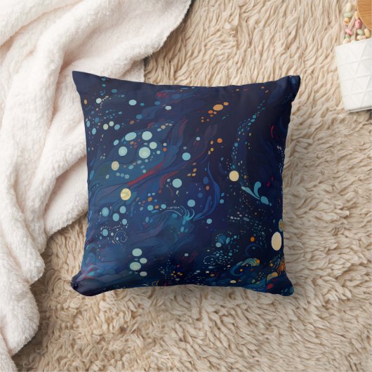 ネイビーブルーミッドナイトスワール銀河系抽象芸術 クッション (ブランケット)