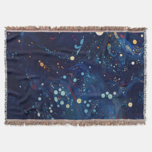 ネイビーブルーミッドナイトスワール銀河系抽象芸術 スローブランケット (正面)