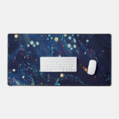 ネイビーブルーミッドナイトスワール銀河系抽象芸術 デスクマット (キーボード&マウス)