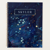 ネイビーブルーミッドナイトスワール銀河系抽象芸術 プランナー手帳 (正面)