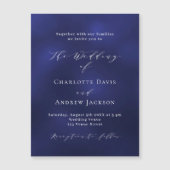 ネイビーブルーミニマリストのラグジュアリー結婚ズ マグネット招待状 (正面)