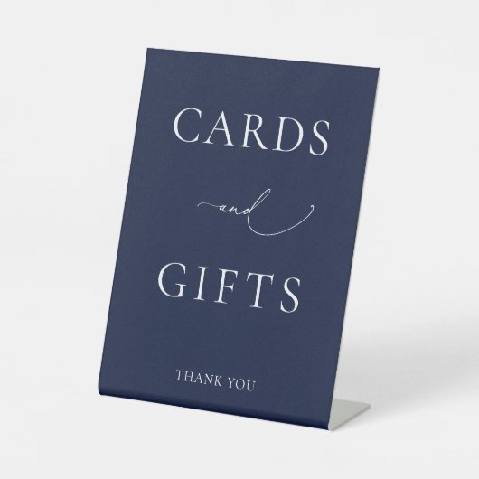 ネイビーブルーミニマリストカードとギフト 台座サイン (正面)