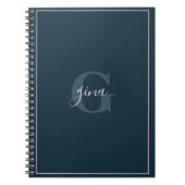 ネイビーブルーミニマリストシック名とイニシャル ノートブック (正面)