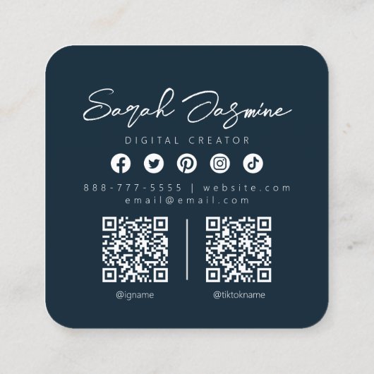 ネイビーブルーミニマリストモダンインフルエンサーScannable スクエア名刺 (裏面)
