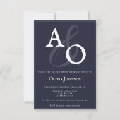 ネイビーブルーミニマリストモノグラムブライダルシャワー 招待状 (正面)