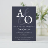 ネイビーブルーミニマリストモノグラムブライダルシャワー 招待状 (スタンド正面)