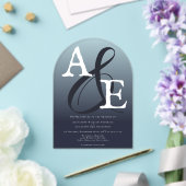 ネイビーブルーミニマリストモノグラム結婚ズ アクリル招待状 (インサイチュ (ウェディング))