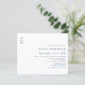ネイビーブルーミニマリストモノグラム結婚式招待状 (スタンド正面)