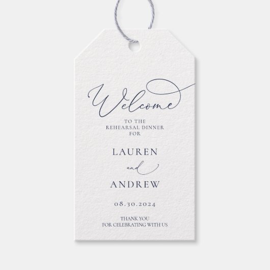 ネイビーブルーミニマリストリハーサルディナー ギフトタグ (正面)