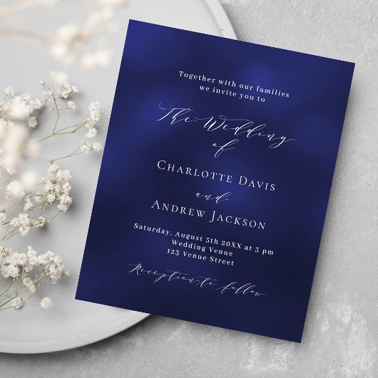 ネイビーブルーミニマリスト予算結婚式招待状