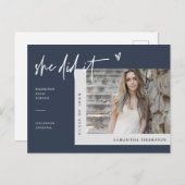 ネイビーブルーミニマリスト写真彼女はそれを卒業Pした ポストカード (正面/裏面)